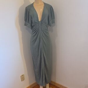 Elegant Sage Midi Dress with Button Accents